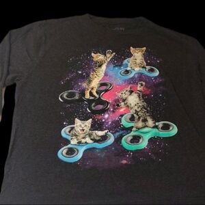 Fidget Spinner Cats In Space Long Sleeve Shirt Youth L Black FifthSun